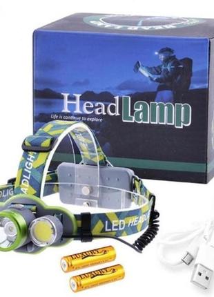 Yui фонарь налобный 2133-t6 + 2cob с индикацией заряда, светодиодный налобный фонарик, фонарь на лоб