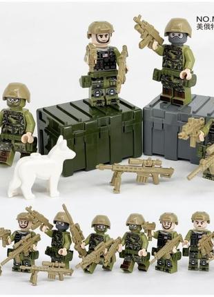 Фигурки человечки военные спецназ полиция swat с собакой и контейнерами