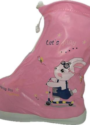 Дитячі гумові бахіли lesko xl 24 см (рожевий, кролик let`s play)-lvr1 фото