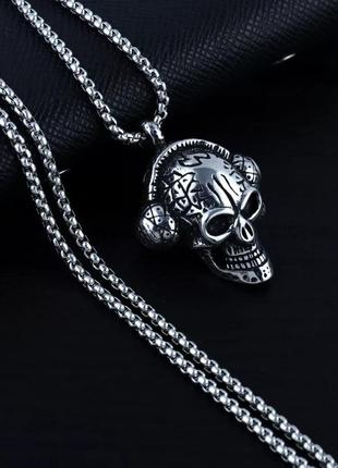 Мужской кулон цепочка череп с наушниками украшения бижутерия хром ожерелье с кулоном2 фото