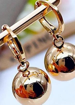 Серьги-подвески шарики из мед золота xuping. сережки позолота 18к, с-27251 фото