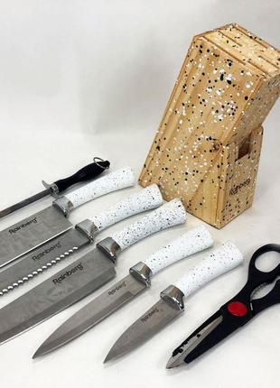 Yui набор ножей rainberg rb-8806 на 8 предметов с ножницами и подставкой, из нержавеющей стали. цвет: белый7 фото