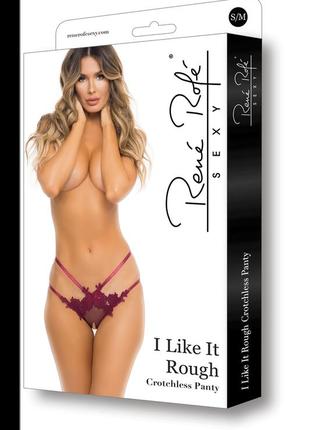 Трусики i like it rough crotchless panty burgundy, s/m