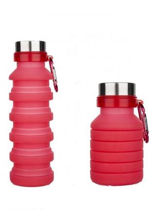 Складная силиконовая бутылка collapsible красная1 фото