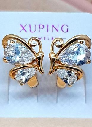 Cерьги бабочки из медицинского золота xuping, застежка колечки, с-36921 фото