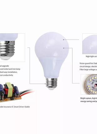 Світлодіодна лампа e27 9 w на ac/dc 12-85 вольтів3 фото