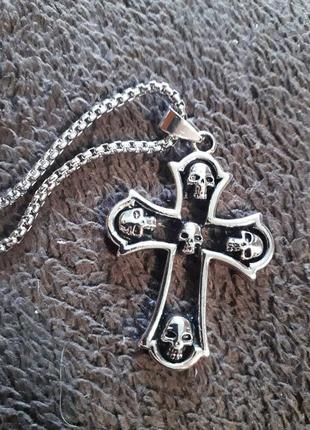 Кулон черепа крест хрест антихрист талисман украшения бижутерия хром цепочка с кулоном2 фото
