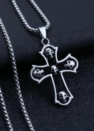 Кулон черепа крест хрест антихрист талисман украшения бижутерия хром цепочка с кулоном