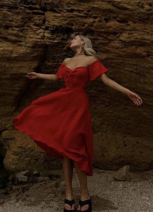 Червона муслінова сукня 💕 сукня міді муслін 💕 червоне плаття 💕 літня сукня2 фото