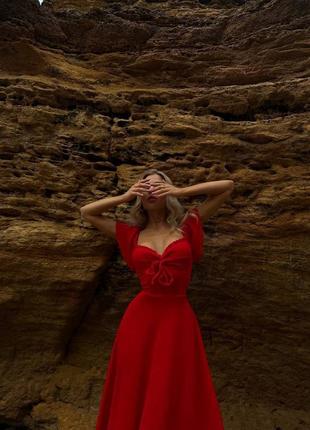 Червона муслінова сукня 💕 сукня міді муслін 💕 червоне плаття 💕 літня сукня4 фото