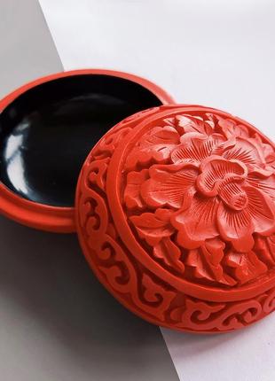 Резная лаковая шкатулка для ювелирных изделий в ретро китайском стиле пион1 фото