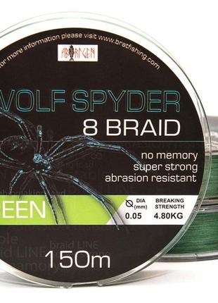 Шнур bratfishing aborigen wolf spyder 8 braid зеленый 150м /от 0.05 до 0.28 мм