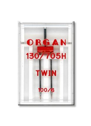 Иглы швейные двойные универсальные organ twin №100/6 пластиковый бокс для бытовых швейных машин