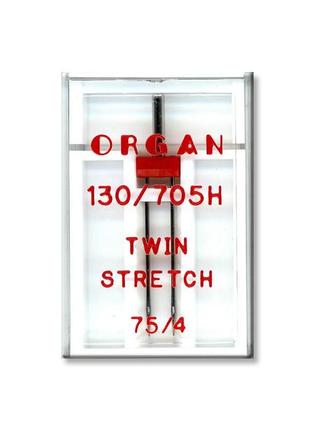 Голки швейні подвійні для трикотажу organ twin stretch №75/4 пластиковий бокс для побутових швейних машин