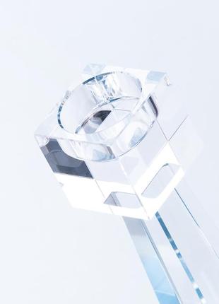 Підсвічник склянний високий 20.5 см на конусній граненій ніжці3 фото