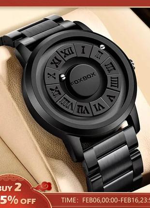 Магнітний наручний годинник foxbox чорний металевий1 фото