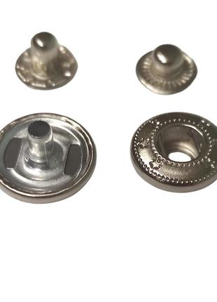 Кнопки металеві швейні галантерейні альфа 15мм 50 штук для одягу та інших виробів колір нікель (6628)2 фото