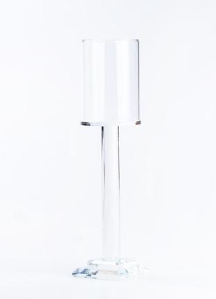 Свічник скляний 26 см на високій тонкій ніжці cylinder, гладке скло