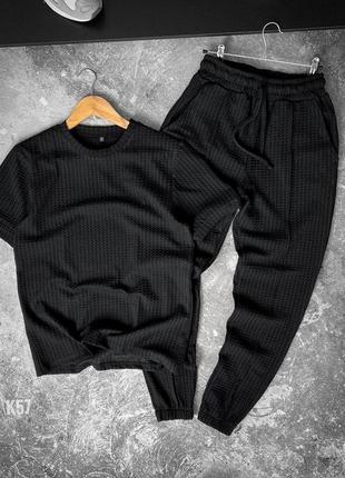 Чоловічий літній костюм чорний без бренду комплект футболка + штани трикотажний (b)3 фото