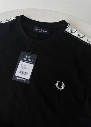 Мужской лонгслив fred perry черный свитшот фред пери с лампасами кофта без капюшона fp (b)4 фото