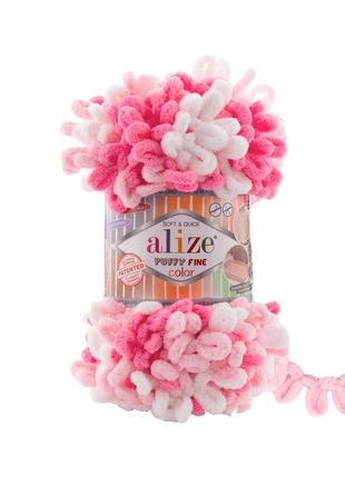 Пряжа alize puffy fine color 6383 фантазійна нитка плюшева