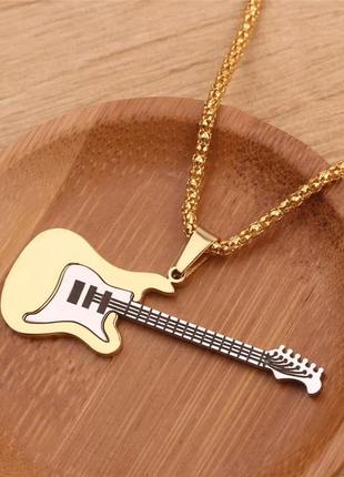Мужской кулон цепочка гитара украшения бижутерия золотистый fender stratocaster5 фото