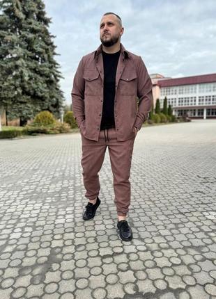 Чоловічий вельветовий костюм сорочка + штани коричневий класичний весняний осінній (b)