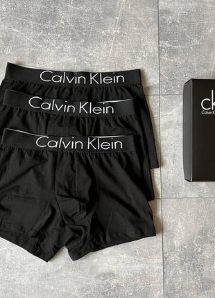 Мужские трусы calvin klein черные 3 шт боксеры кельвин кляйн подарочный набор (b)1 фото