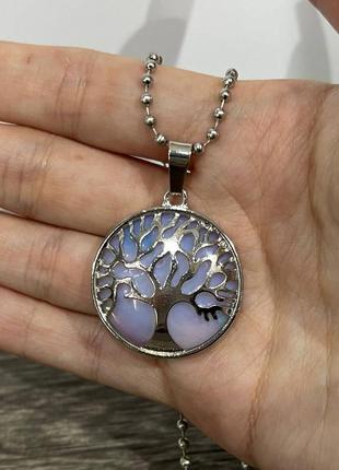 Натуральный лунный камень в оправе "древо жизни" на цепочке - оригинальный подарок парню, девушке