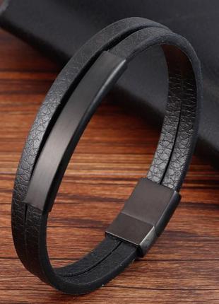 Мужской кожаный браслет primo rope dual 20.5 с магнитной застежкой - black