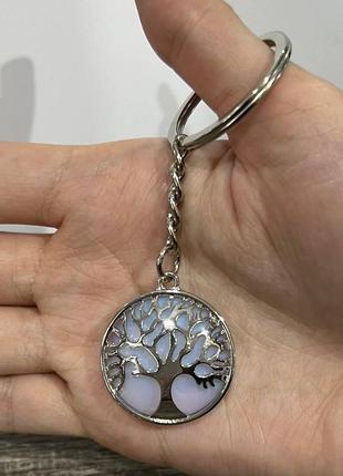 Натуральний місячний камінь в оправі "дерево життя" на брелоку для ключів оригінальний подарунок хлопцю, дівчині1 фото