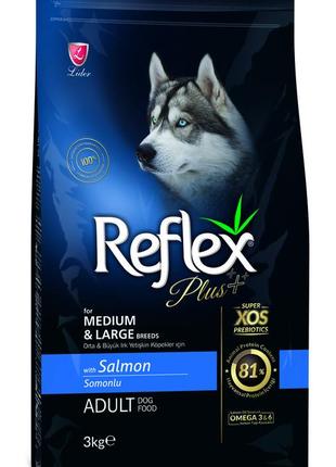 Reflex plus сухий корм для собак середніх та великих порід з лососем 3 кг