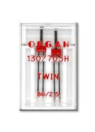Голки швейні подвійні універсальні organ twin №80/2.5 пластиковий бокс для побутових швейних машин (7027)