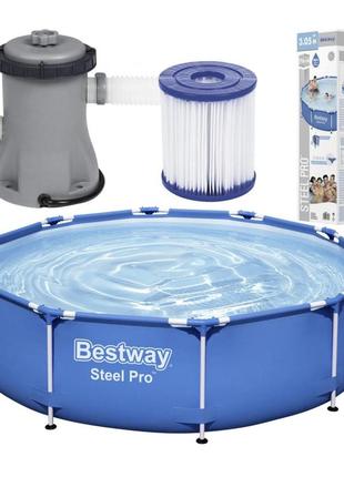 Каркасний басейн з насосом та фільтром для води bestway steel pro 56679 305х76 см 4678 л фільтр-насос польща