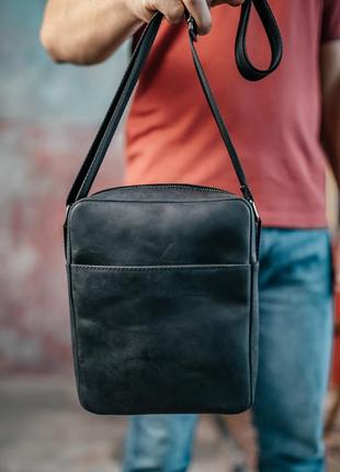 Мужская каркасная барсетка, черная сумка через плечо из натуральной кожи crazy horse6 фото