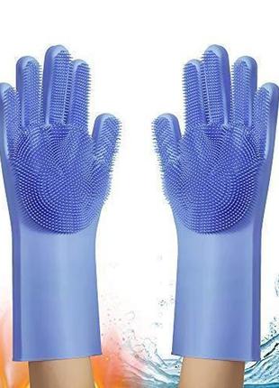 Рукавиця для миття посуду gloves for washing dishes (blue) / силіконові рукавички для миття та чищення2 фото