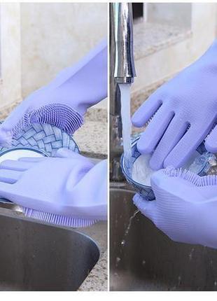 Перчатка для мойки посуды gloves for washing dishes (blue) / силиконовые перчатки для мытья и чистки5 фото