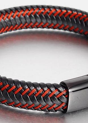 Мужской кожаный браслет primo rock luxury с магнитной застежкой - black