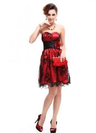 Распродажа! платье без бретель с кружевным принтом красное1 фото