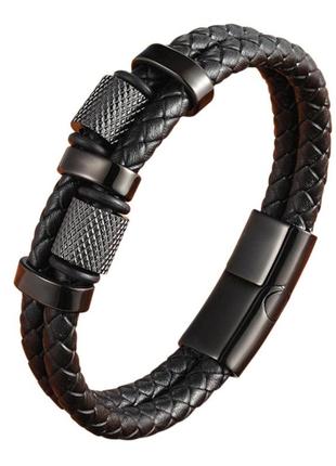 Мужской кожаный браслет primo dual coral 210 с магнитной застежкой - black