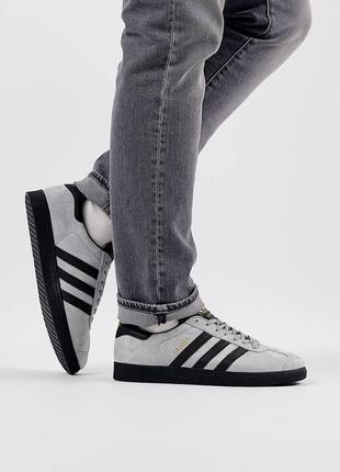 Мужские кроссовки adidas originals gazelle серые с черным замшевые адидас газели весенние (b)5 фото