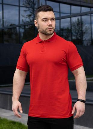 Чоловіча футболка поло червона на літо теніска з коміром (b)2 фото
