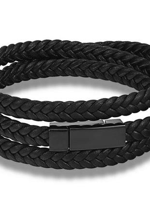 Мужской кожаный браслет primo long rope с магнитной застежкой - black
