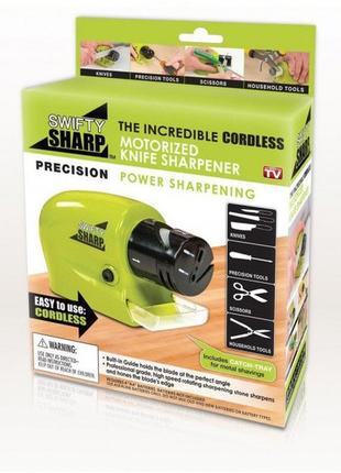 Електро-точилка sharpener for knives and scissors electric (green) | точило для ножів та ножиць на батарейках6 фото