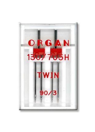 Иглы швейные двойные универсальные organ twin №90/3 пластиковый бокс для бытовых швейных машин