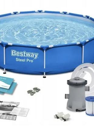 Каркасный бассейн с насосом и фильтром для воды bestway steel pro 56681 366х76 см 6473 л фильтр-насос польша