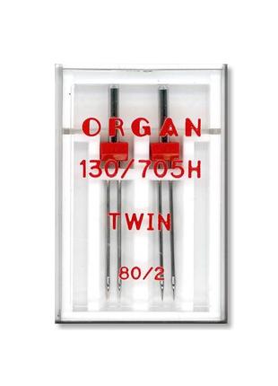 Иглы швейные двойные универсальные organ twin №80/2 пластиковый бокс для бытовых швейных машин (7029)