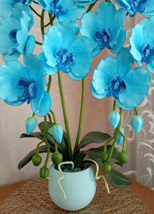 Штучна орхідея  в вазоні на дві гілочки "блакитна красуня"2 фото