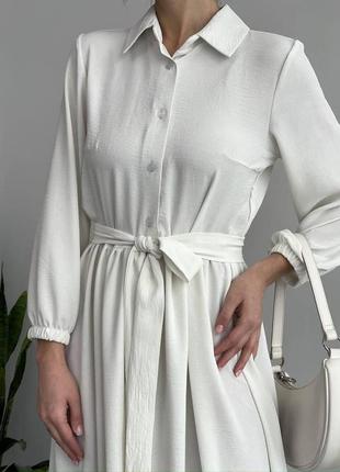 Женское летнее легкое длинное платье с длинным рукавом в молочном цвете из качественной ткани креп жатка6 фото