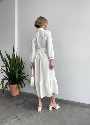 Женское летнее легкое длинное платье с длинным рукавом в молочном цвете из качественной ткани креп жатка3 фото